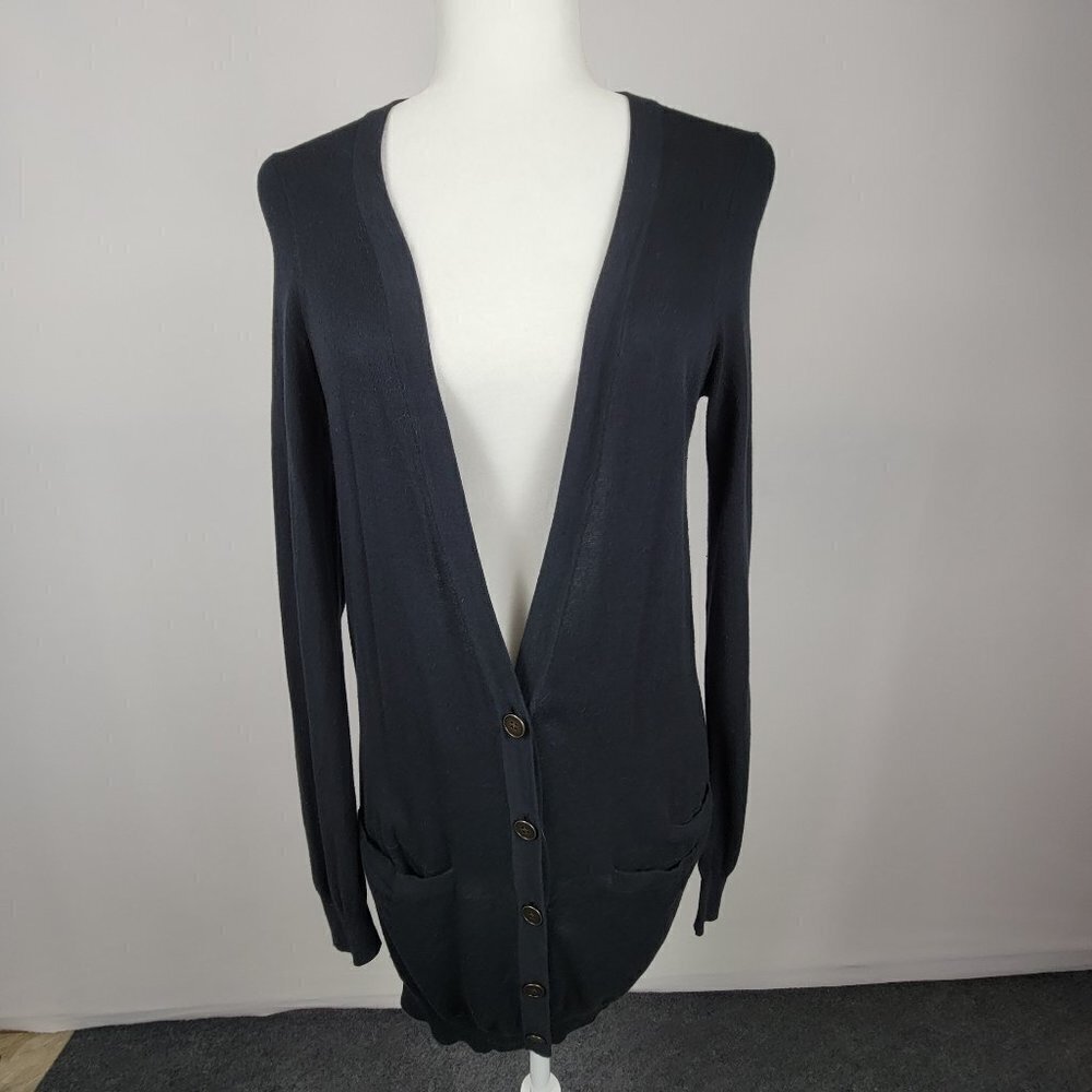 Wallace Cardigan Long Sleeve Black Button Down Pockets Stretch 100% Cotton Sz M